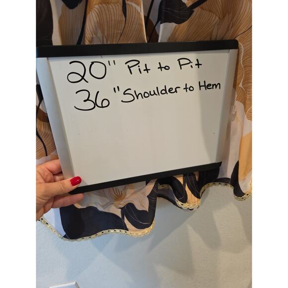 Womens Kaftan Dress BlackGoldBrown Lace Edging Side Vents Boho 70's Art To Wear - Picture 5 of 6